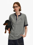 Striped Cotton Henley T-Shirt