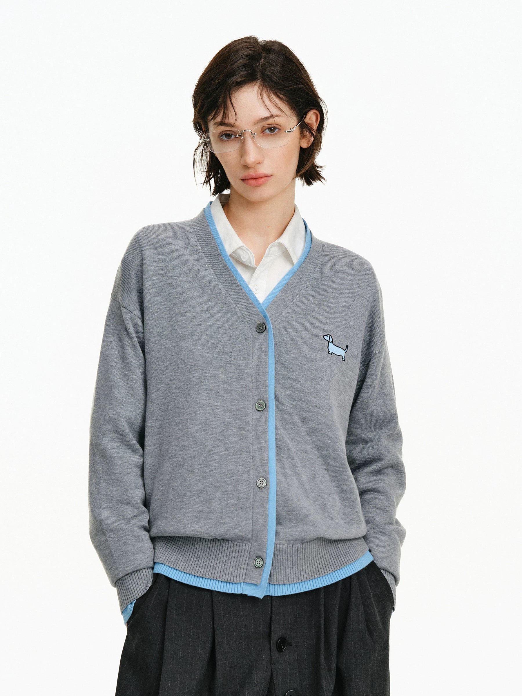 Embroidered Wool Blend V-Neck Cardigan