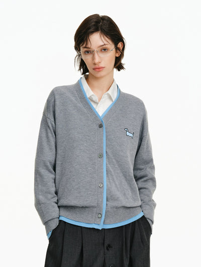 Embroidered Wool Blend V-Neck Cardigan