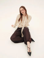 Triacetate Ribbon-Tie Draped Blouse