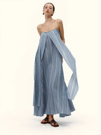 Striped Linen Maxi Dress With Pearl Straps