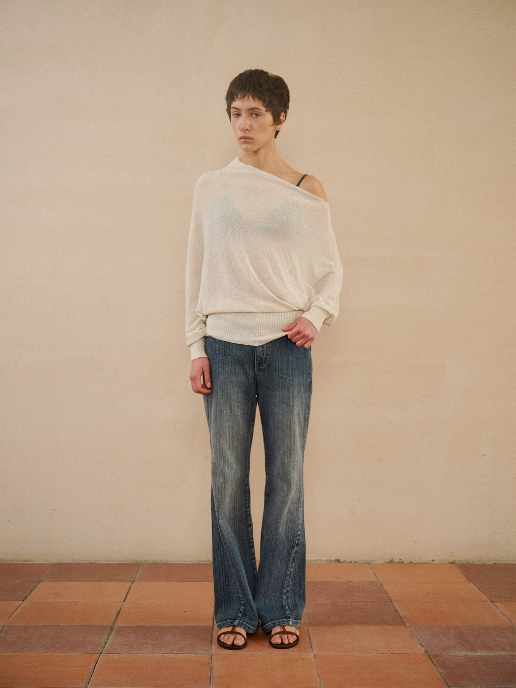 Asymmetric Linen Blend Knit Pullover