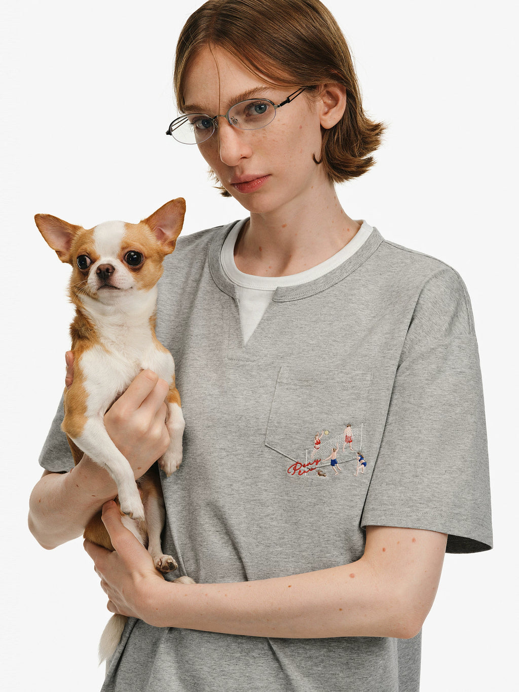 Embroidered V-Neck Layered T-Shirt