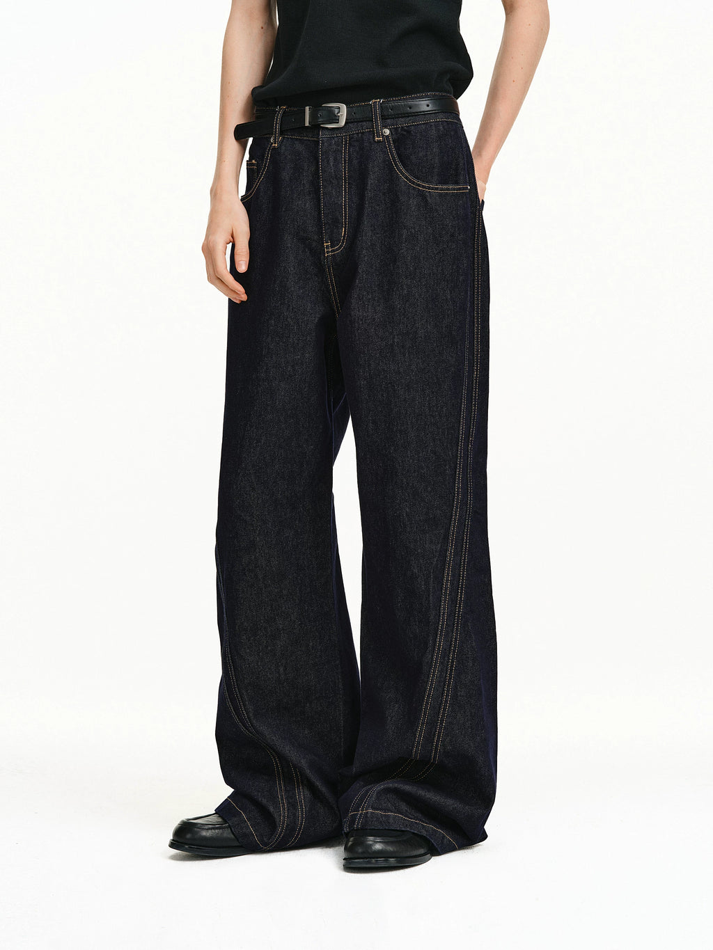 Bias-Cut Raw Denim Flared Jeans