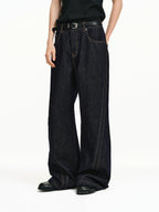 Bias-Cut Raw Denim Flared Jeans