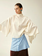 Silk Satin Tie-Neck Bell-Sleeve Blouse