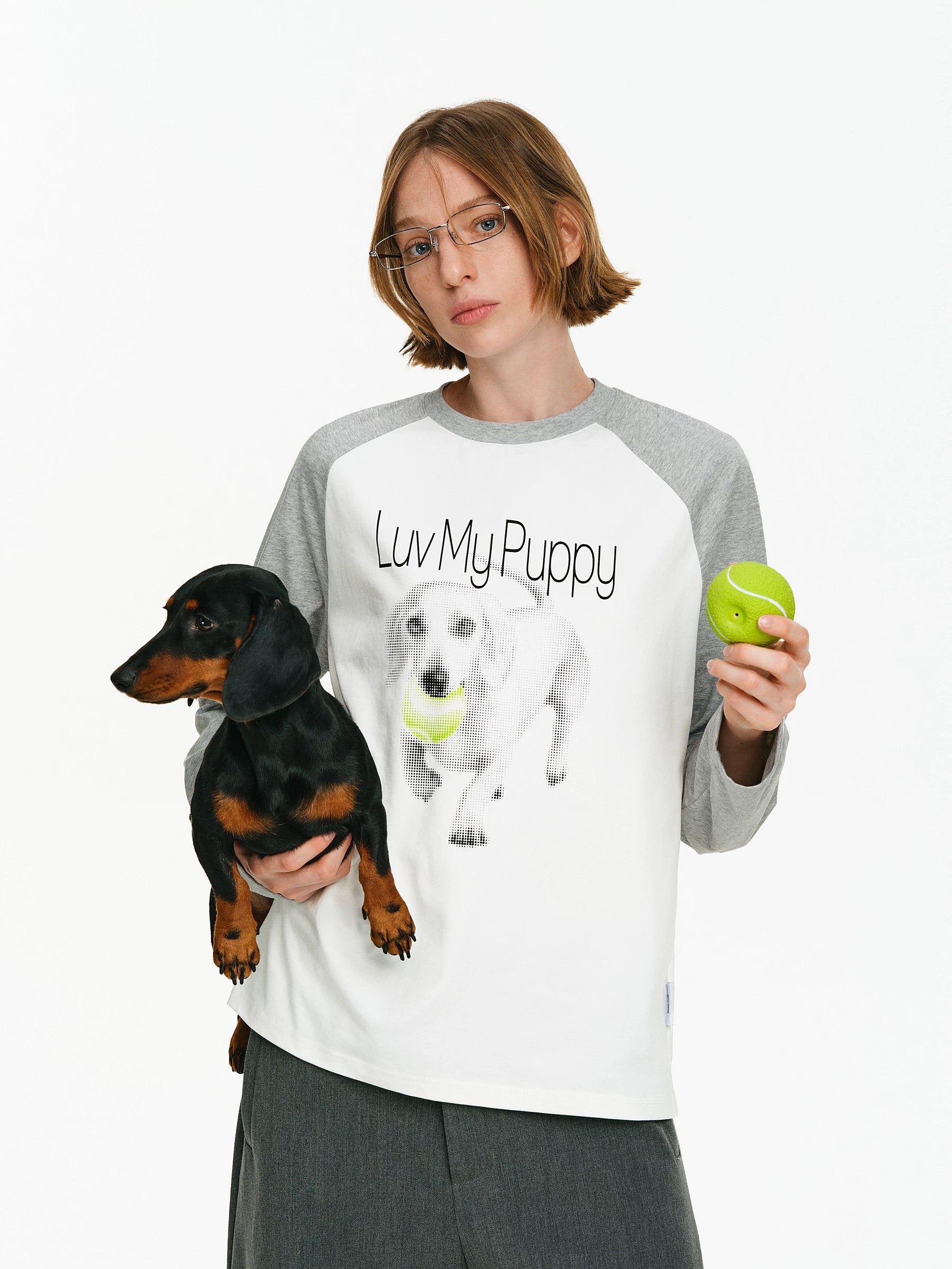 Puppy Graphic Raglan Long-Sleeve Tee