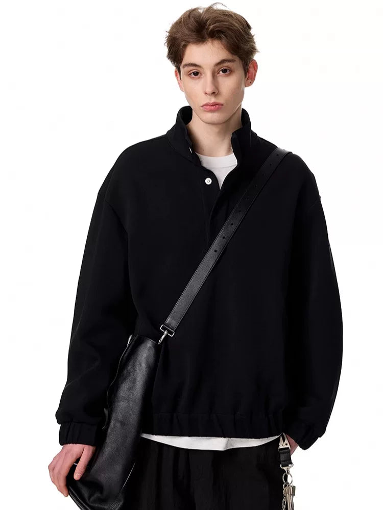 Magnetic Button Mock Neck Sweatshirt