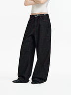 Contrast Stitch Wide-Leg Denim Jeans