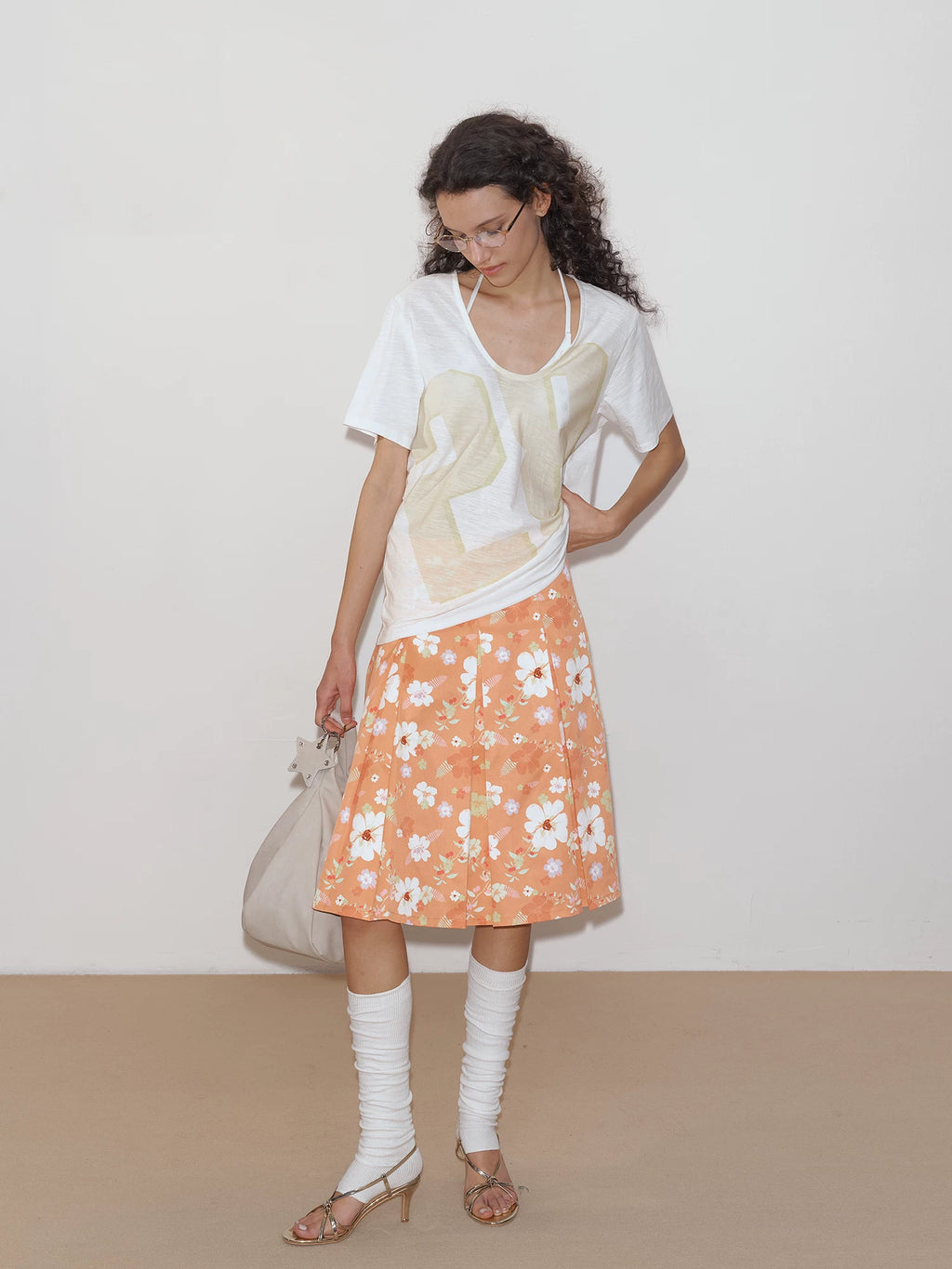 Floral Print A-Line Pleated Skirt