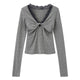 Lace-Trimmed Twist-Front Long Sleeve Top