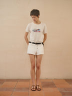 Jacquard Knit Cropped Graphic T-Shirt