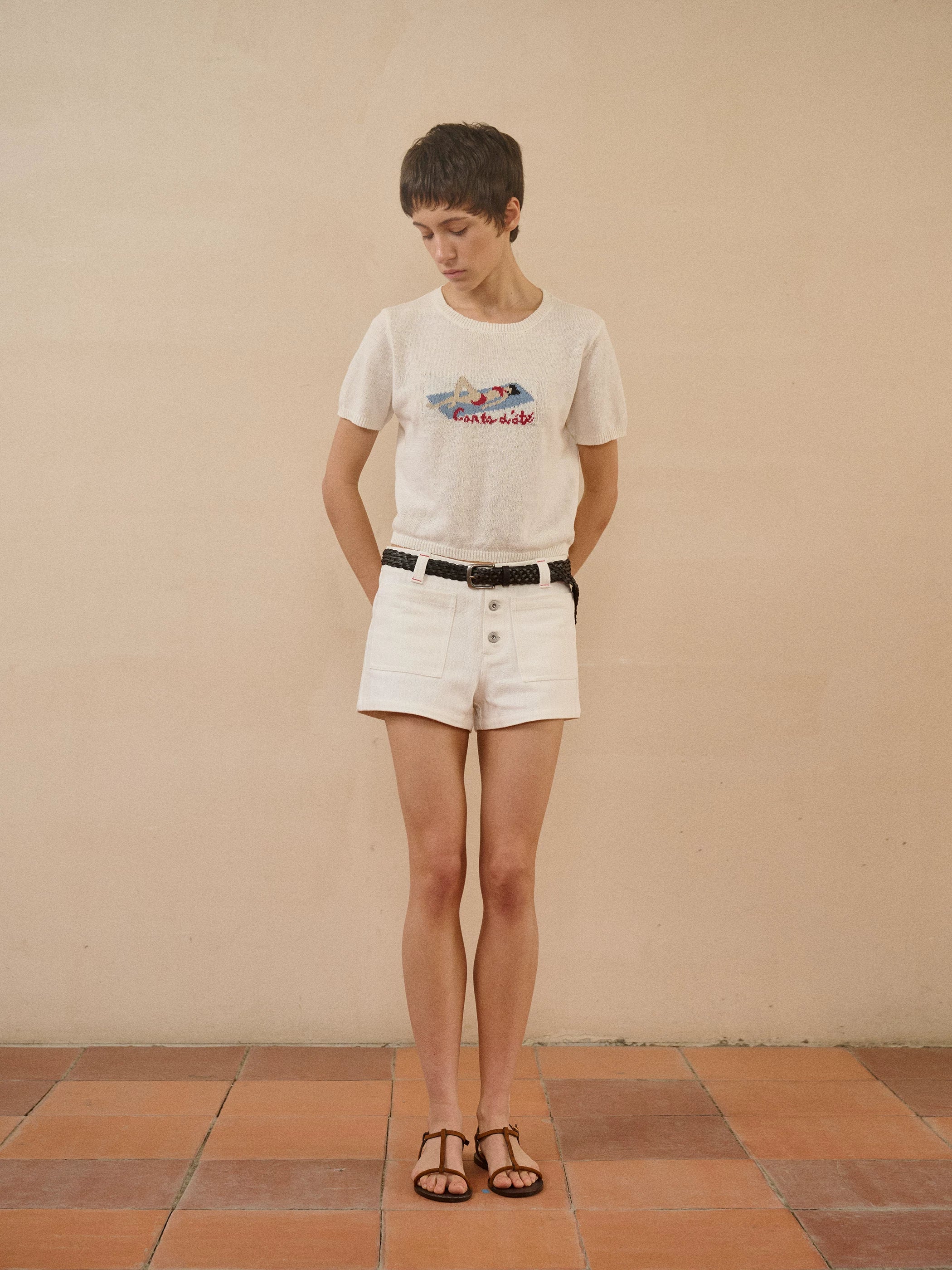 Jacquard Knit Cropped Graphic T-Shirt
