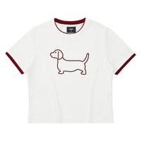 Embroidered Puppy Graphic Ringer T-Shirt