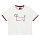Embroidered Puppy Graphic Ringer T-Shirt