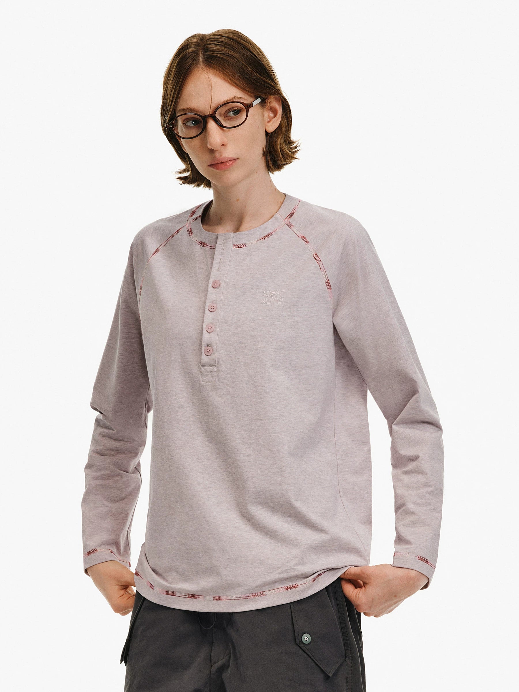Embroidered Henley Long-Sleeve Tee