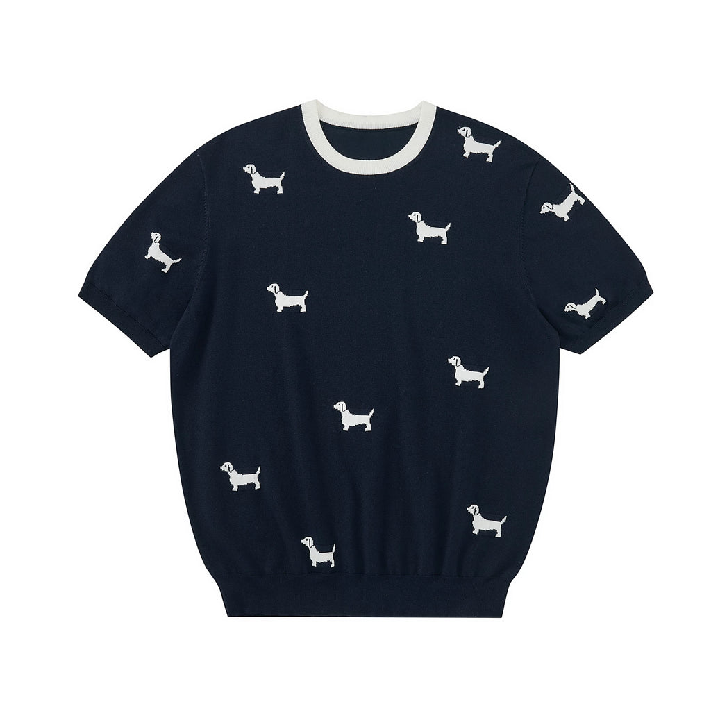 Dachshund Intarsia Knit Short-Sleeve Sweater