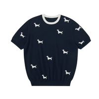 Dachshund Intarsia Knit Short-Sleeve Sweater