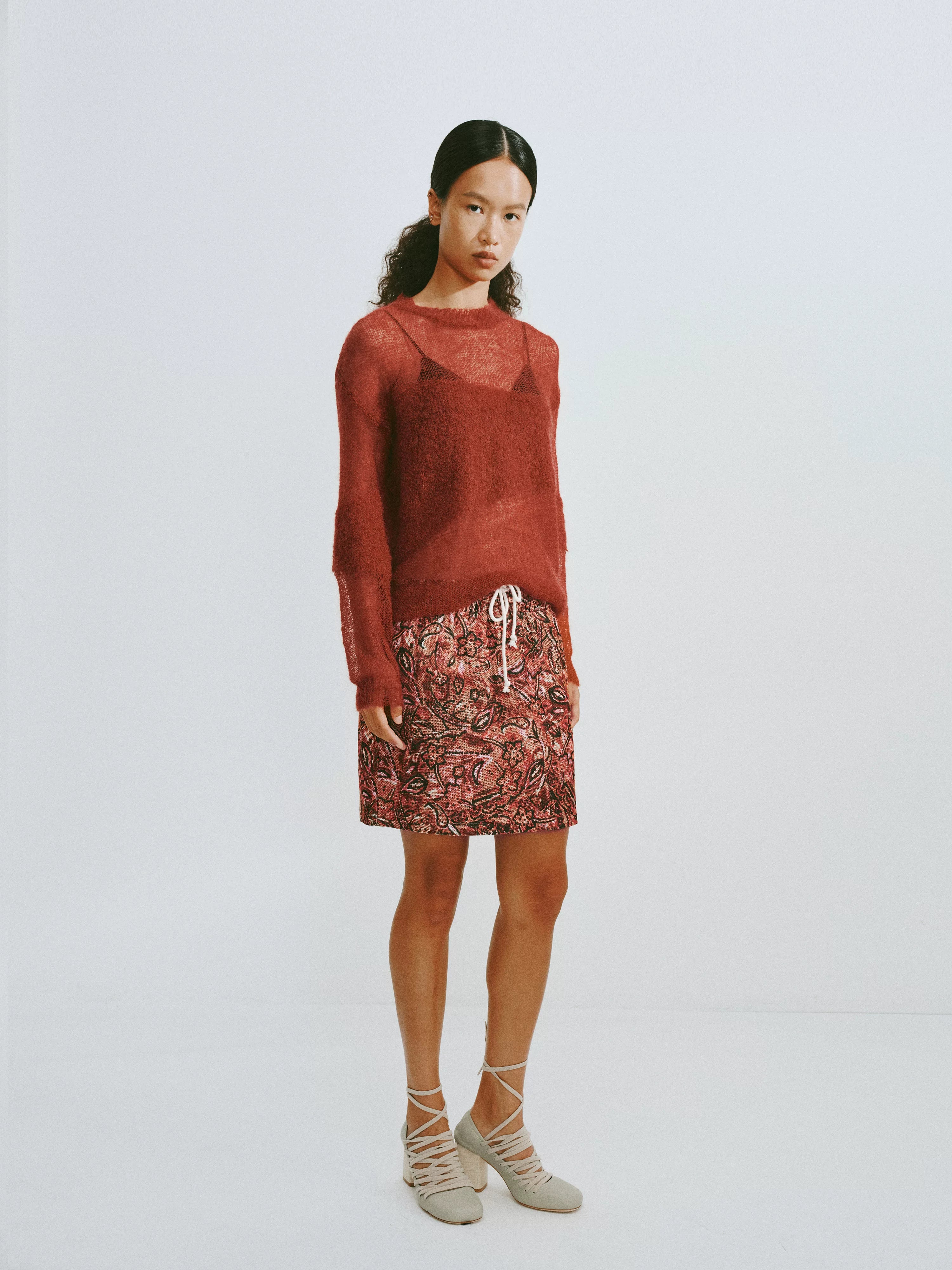 Paisley Print Drawstring Mini Skirt