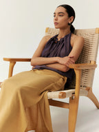 Linen Asymmetric Draped Midi Skirt
