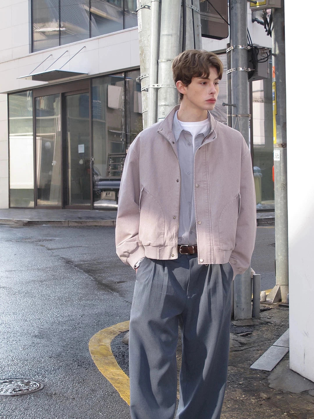Minimalist Stand-Collar Bomber Jacket