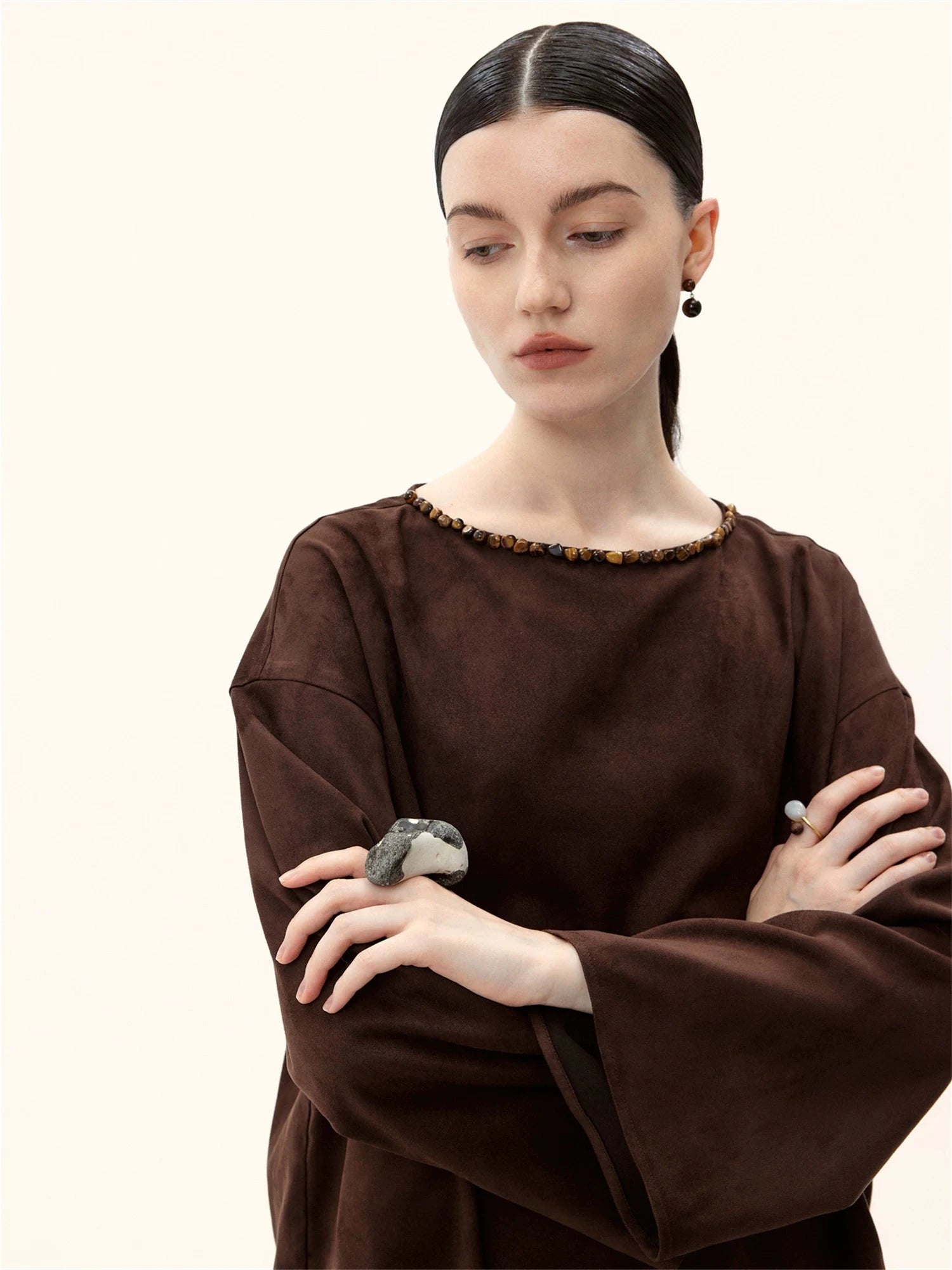 Tiger's Eye Embellished Wide Sleeve Top