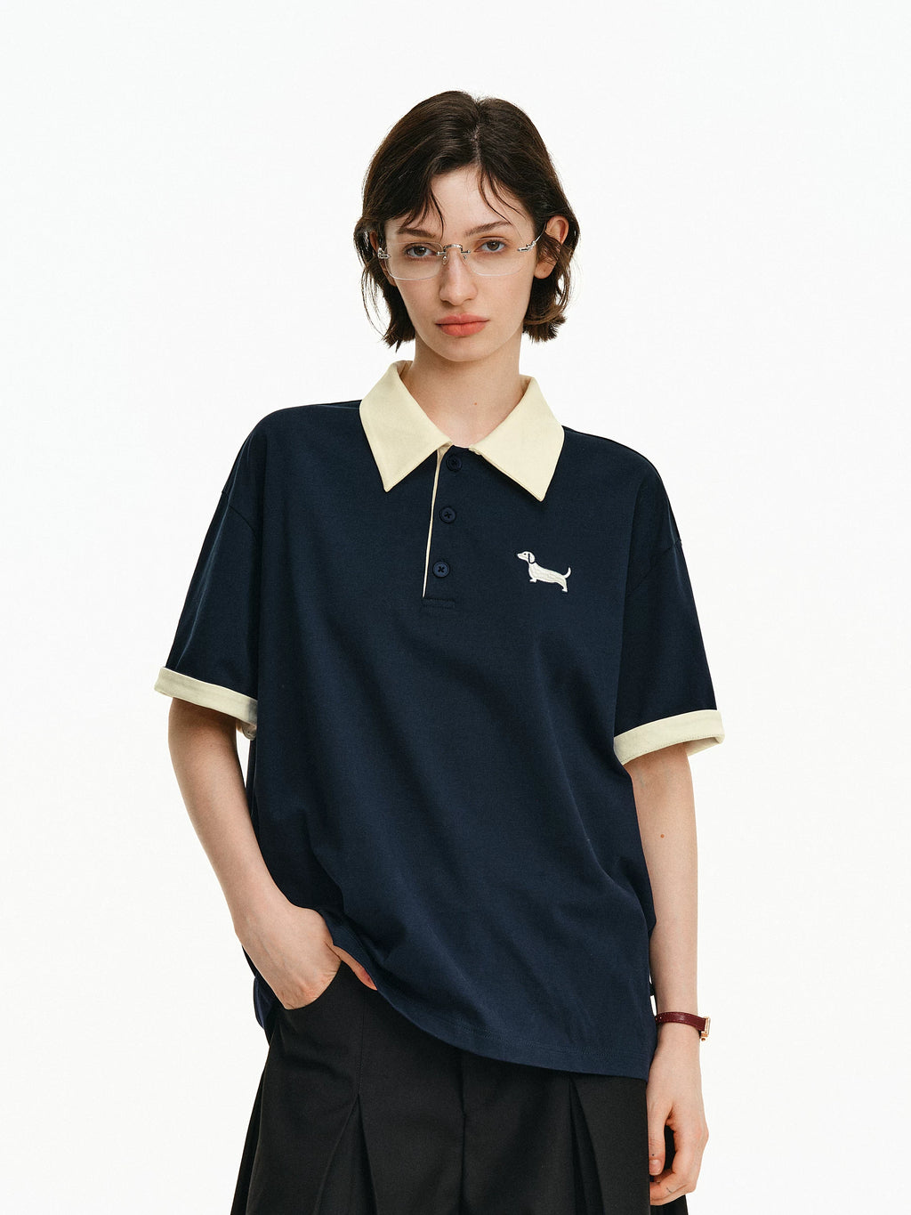 Embroidered Puppy Cotton Polo Shirt