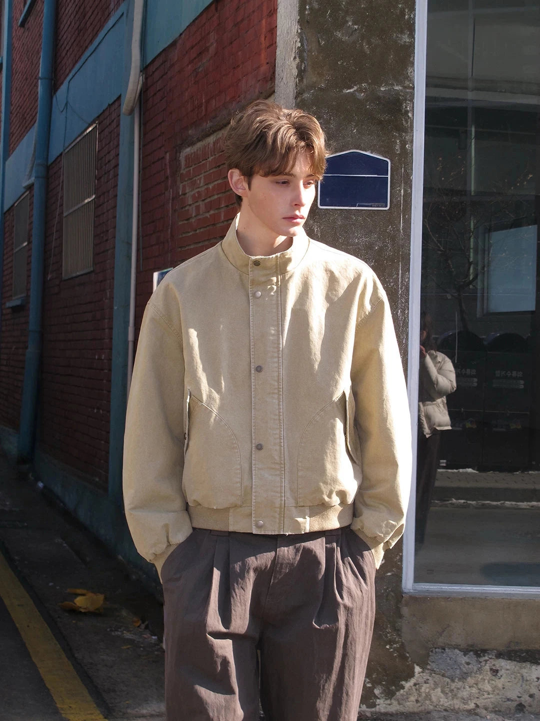 Minimalist Stand-Collar Bomber Jacket