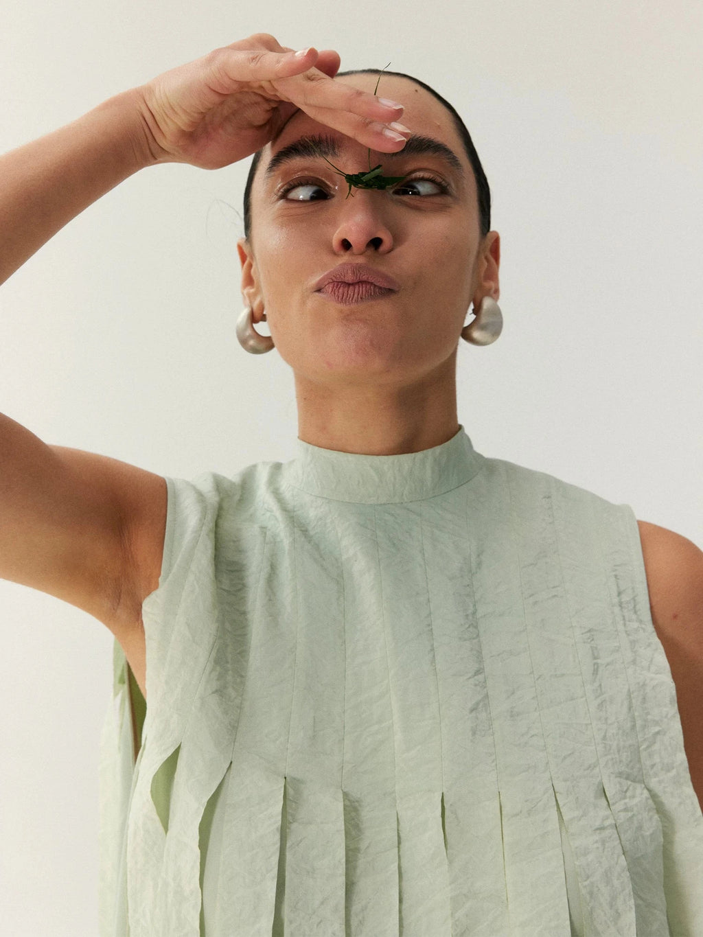 Mist Green Pleated Sleeveless Top