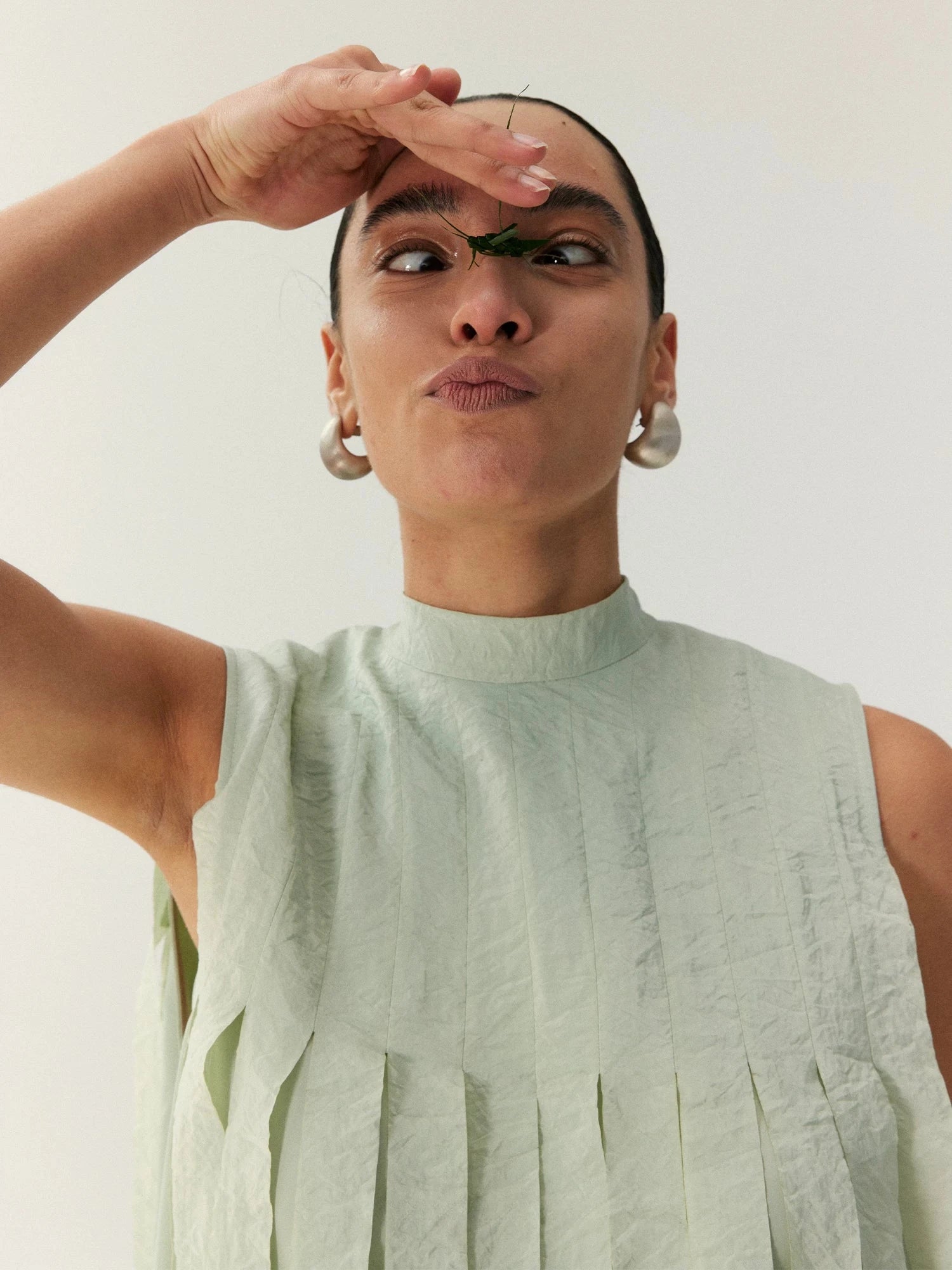 Mist Green Pleated Sleeveless Top