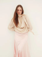 Triacetate Ribbon-Tie Draped Blouse