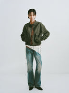 Washed Cotton Stand-Collar Bomber Jacket