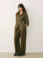 Textured Olive Cuban Collar Shirt
