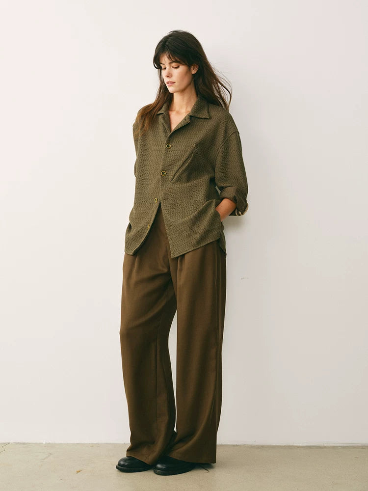 Textured Olive Cuban Collar Shirt