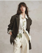 Herringbone Wool Blend Oversized Blazer