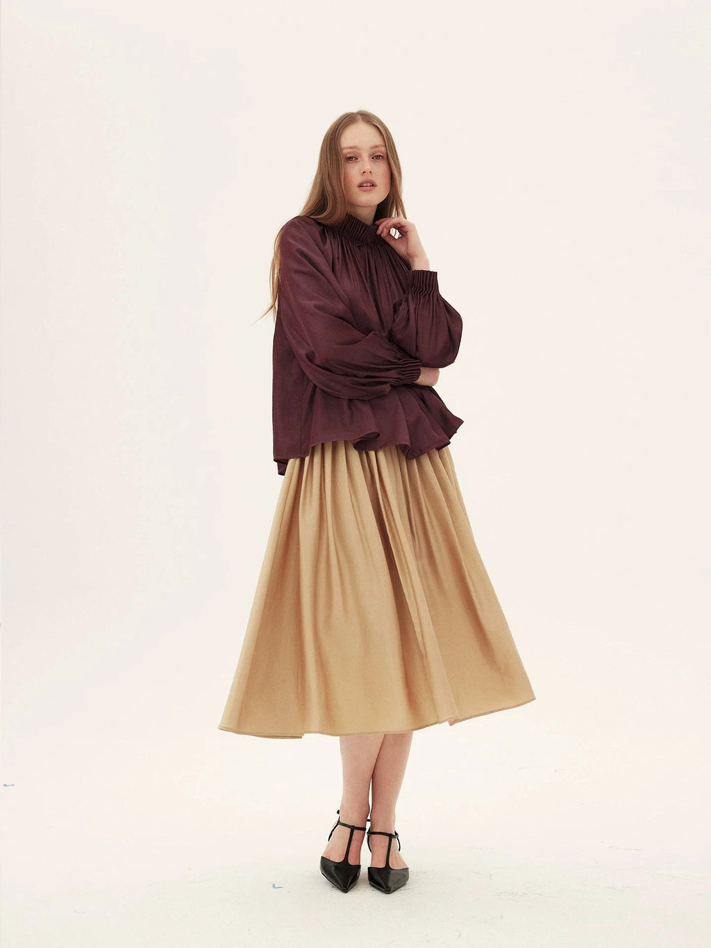 High-Waisted Pleated Midi Skirt