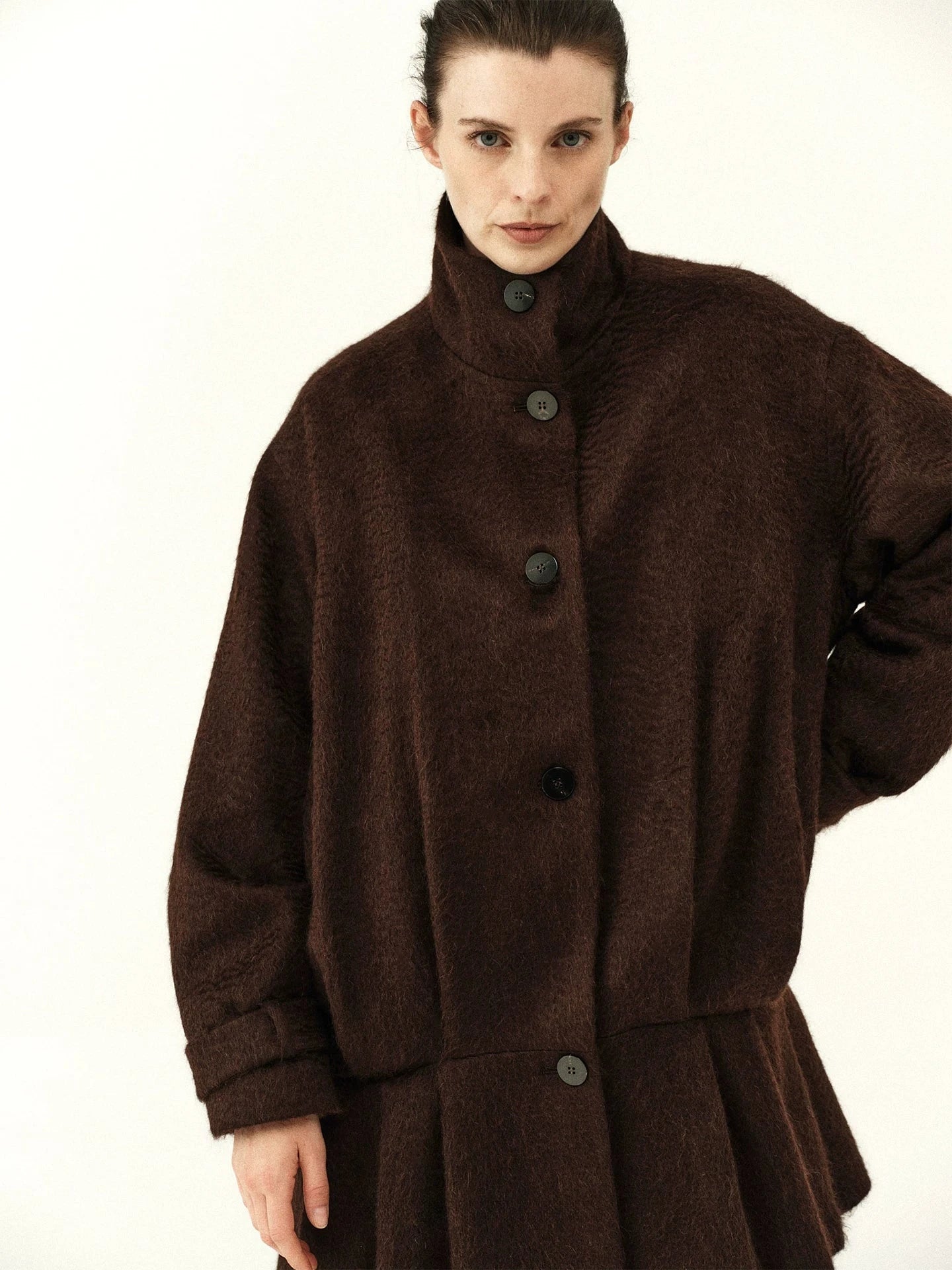 Mohair Blend Structured Peplum Coat