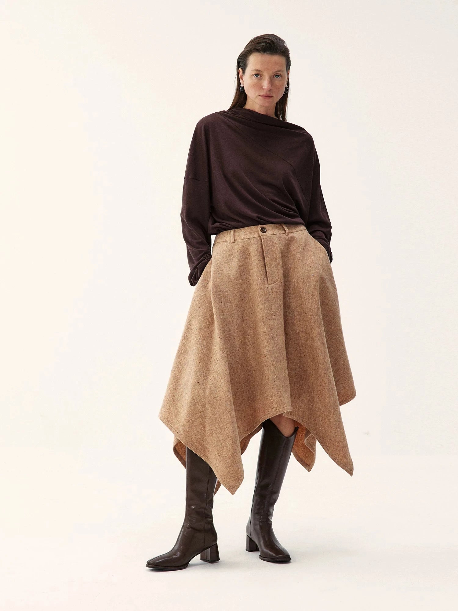 Wool Blend A-Line Midi Skirt