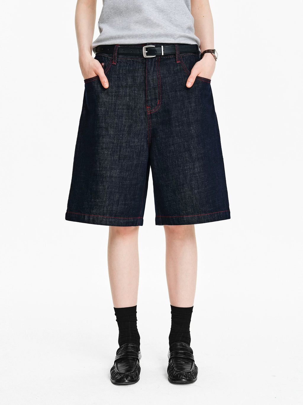 Contrast Stitch Denim Bermuda Shorts