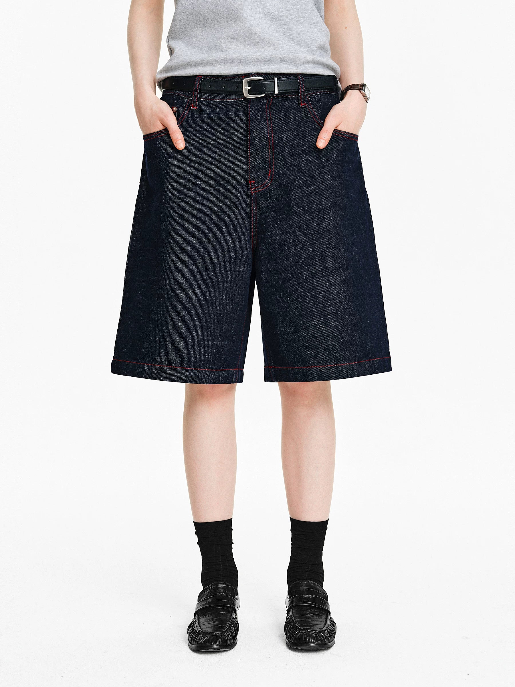 Contrast Stitch Denim Bermuda Shorts