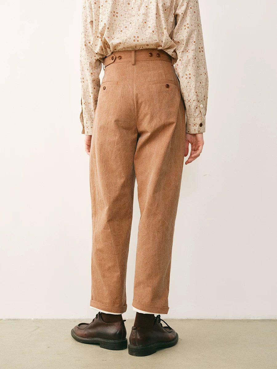 Enzyme Washed Pleated Cropped Trousers