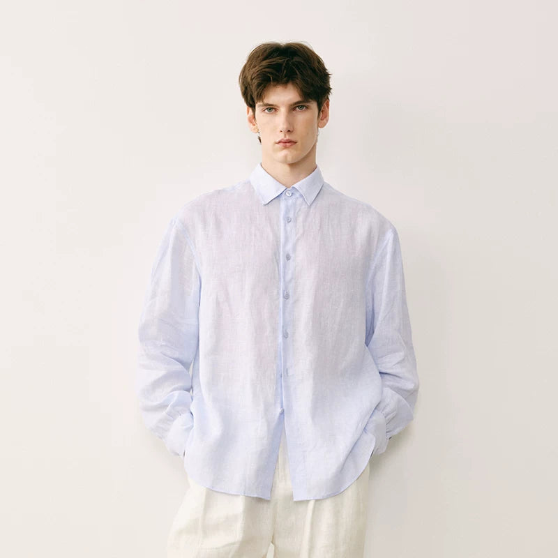Italian Linen Pleated Button-Down Shirt