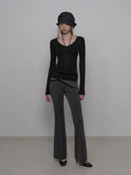 Lace-Trimmed Tencel Wool V-Neck Top