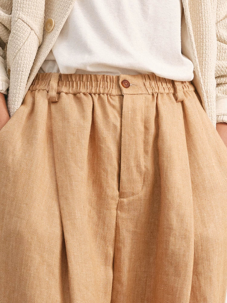 Linen Pleated Cropped Trousers