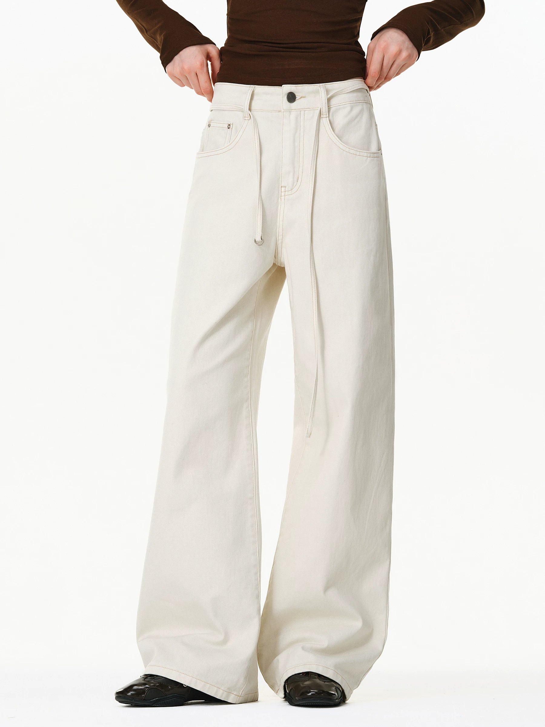 High-Waisted Wide-Leg Denim Trousers
