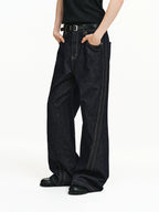 Bias-Cut Raw Denim Flared Jeans