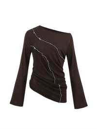 Asymmetrical Contrast-Stitch Wool Knit Top