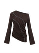 Asymmetrical Contrast-Stitch Wool Knit Top