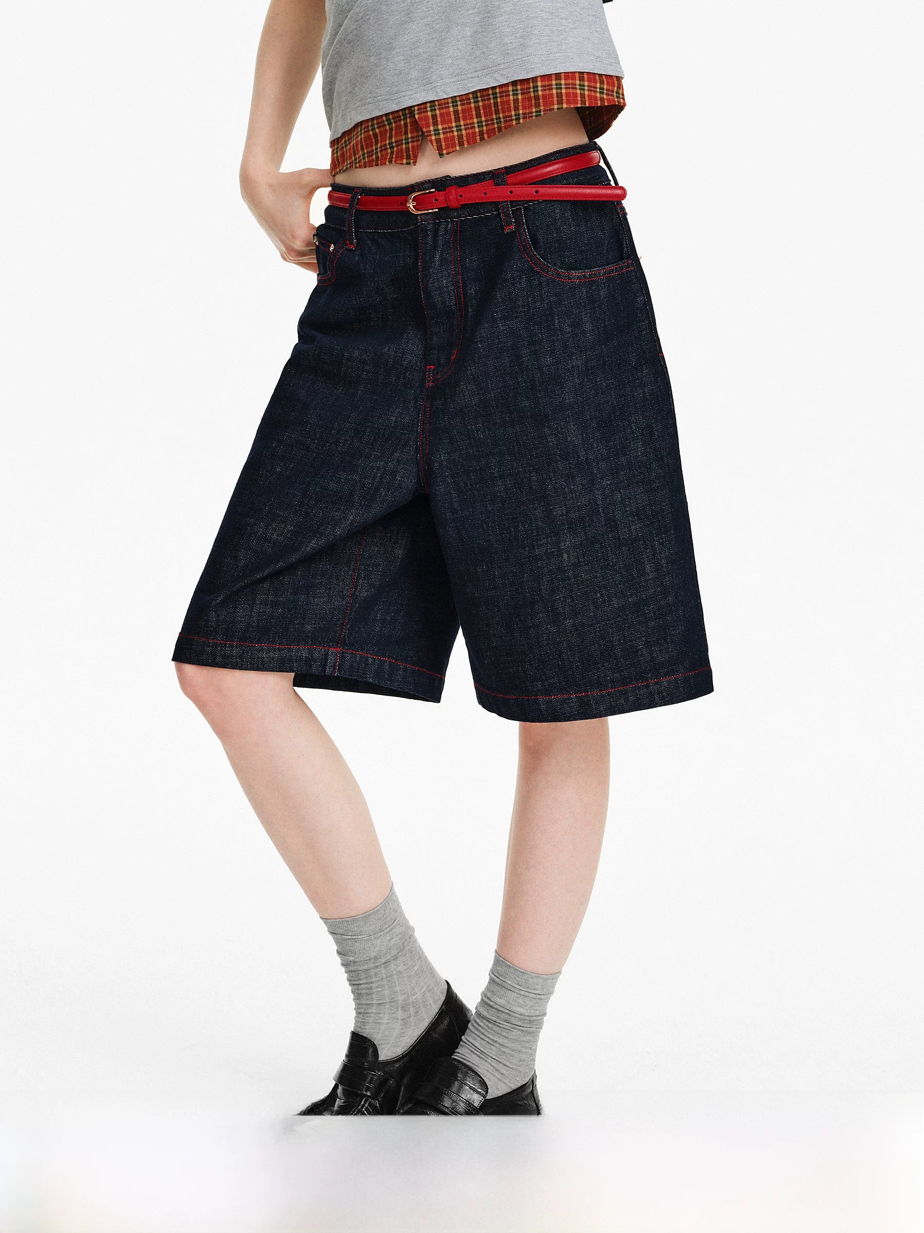 Contrast Stitch Denim Bermuda Shorts