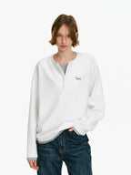 Embroidered Waffle Knit Henley